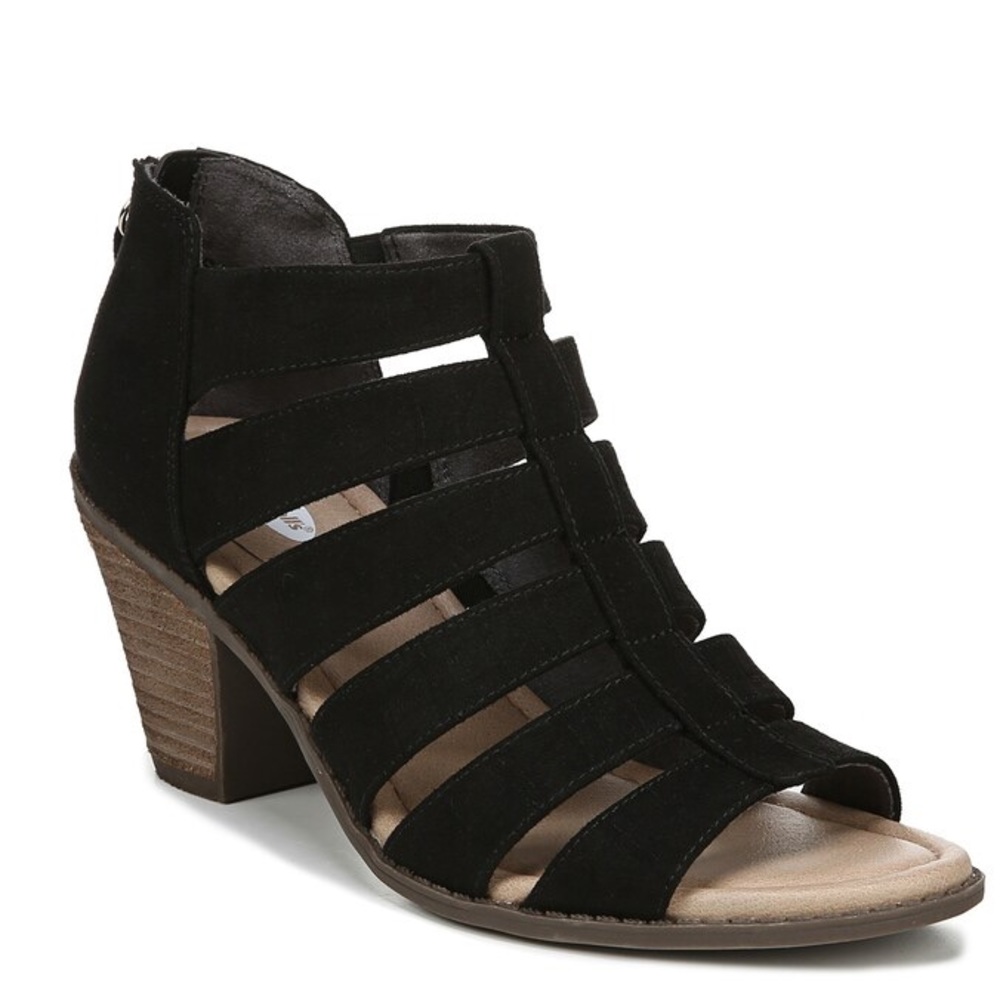 BRAND NEW Dr. Scholl’s Chaser Black Heeled Suede Strappy Sandal